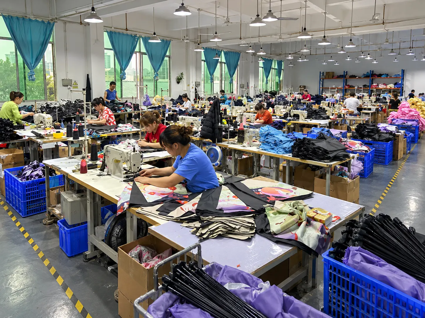 雨傘工廠縫製生產線